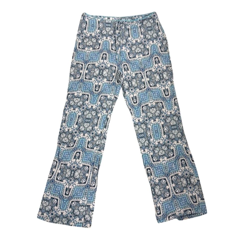 Cynthia Rowley Loose Fit Wide Leg Blue Paisley Pajama Lounge Pants Size Large